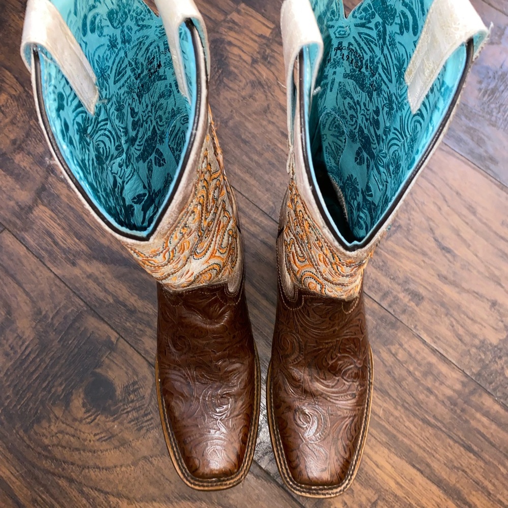 Corral Orange and Brown Heeled Boots with Western Flair
